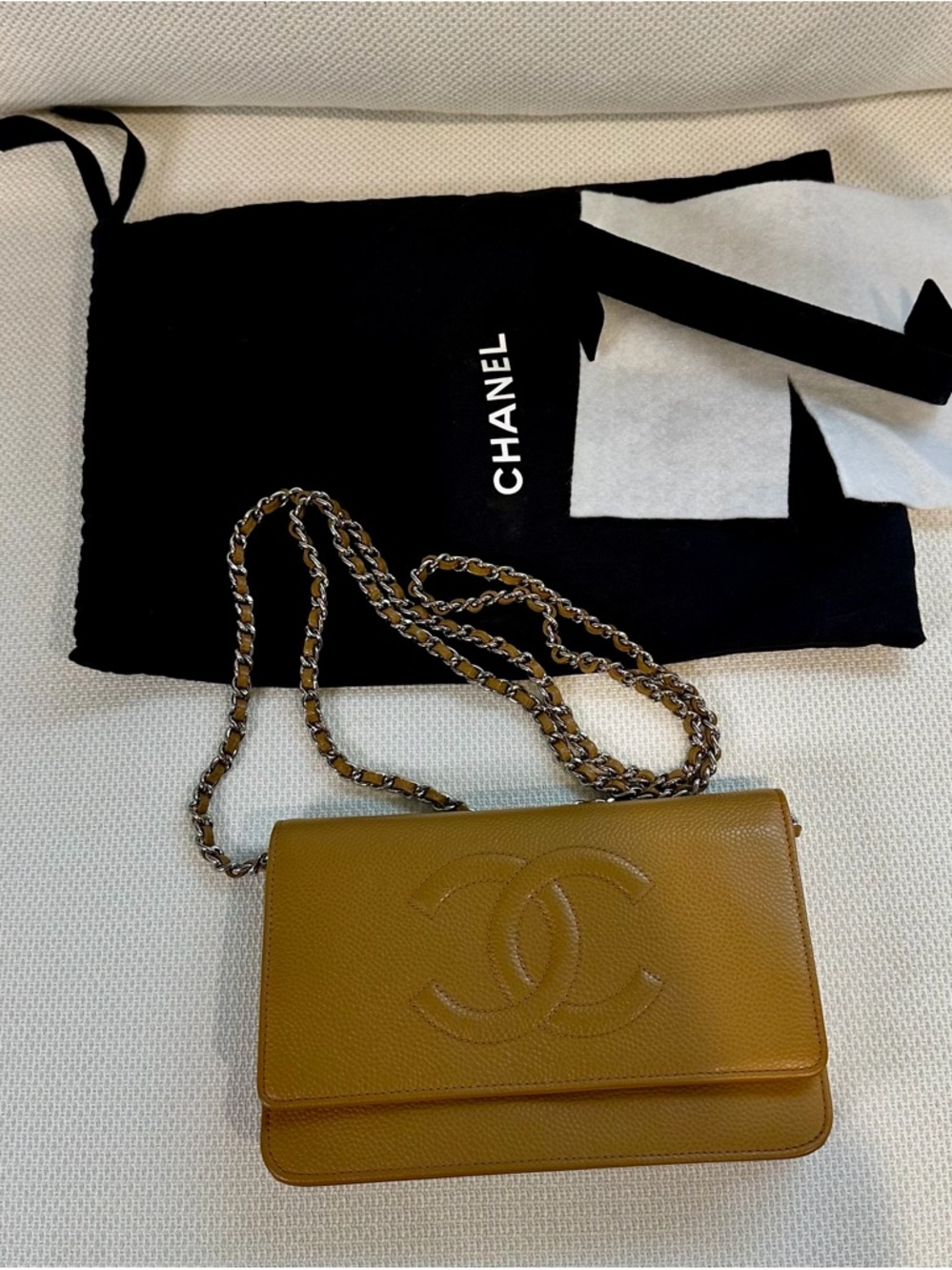 Chanel Dark Beige Caviar Wallet on Chain WOC Silver Hardware Crossbody Bag - Picture 11 of 11